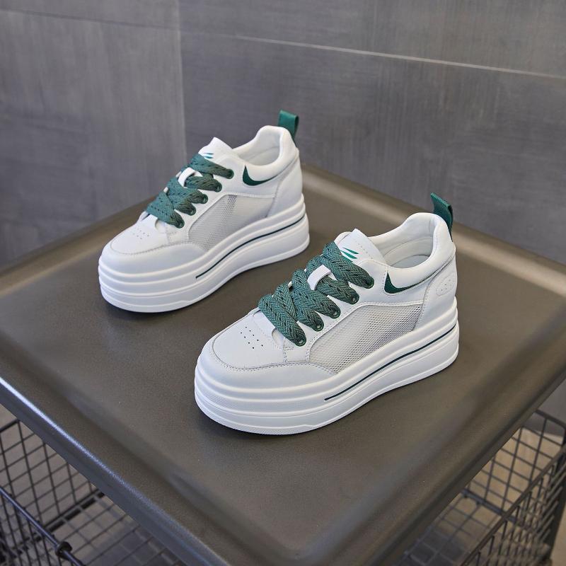8cm  New Genuine Leather Chunky Sneakers Vulcanize Autumn Thick Soled Pumps Women Platform Wedge Fashion Ladies Spring Shoes