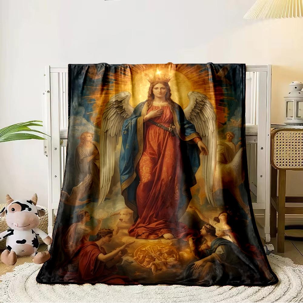 "Crowned Angel with Radiant Light Design"Flannel blanket for bedroom, living room, sofa, and nap