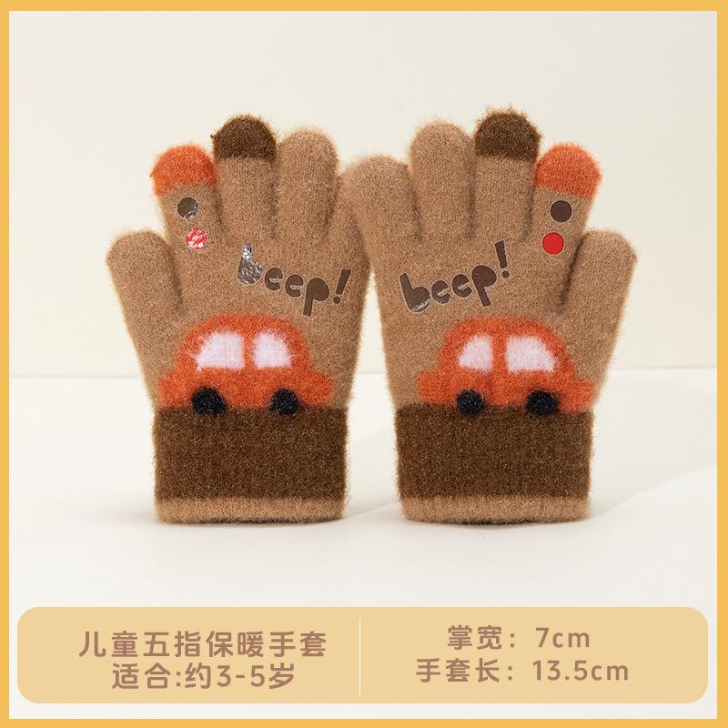 - Year-old Kindergarten Girl Treasure Fleece, Thickened Warm and Cold-proof Knitted Cute Cartoon Five-finger Children's Winter Gloves