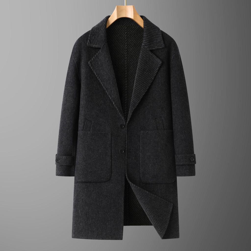 Men's Wool Double-Faced Mid-Length Trench Coat - 2025 Autumn/Winter Collection