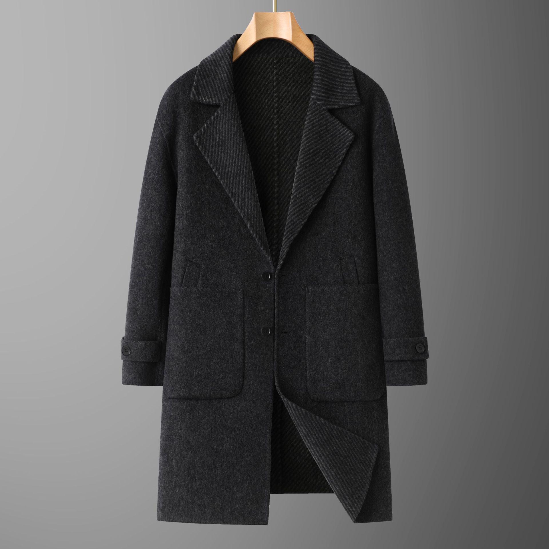 

Men s Wool Double-Faced Mid-Length Trench Coat - 2025 Autumn/Winter Collection 4XL темно-сірий