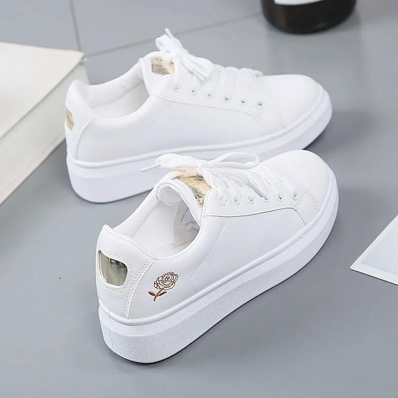 Fashion Shoes 2025 Women Running Spring Autumn Fashion Embroidered Flower White Breathable Lace-Up Casual Sneakers