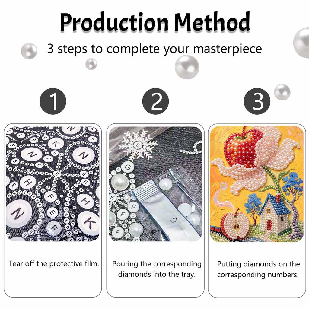 Pearl Painting DIY Kit Apple Flower House Landscape Frameless Sparkling Bead Art Canvas Creative Home Decor Craft for Beginners