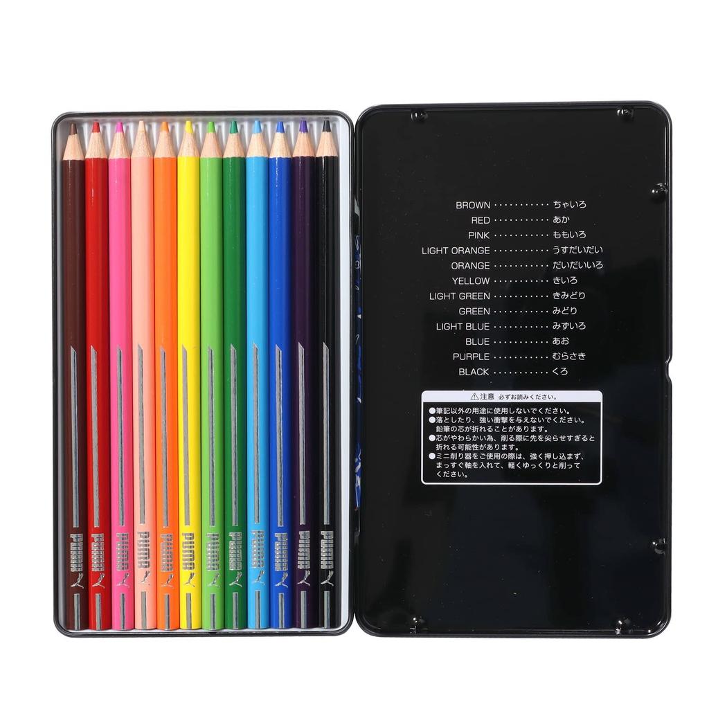 Kutsuwa Puma Colored 12 in a Tin PM333 Pencils, Colors, Case,