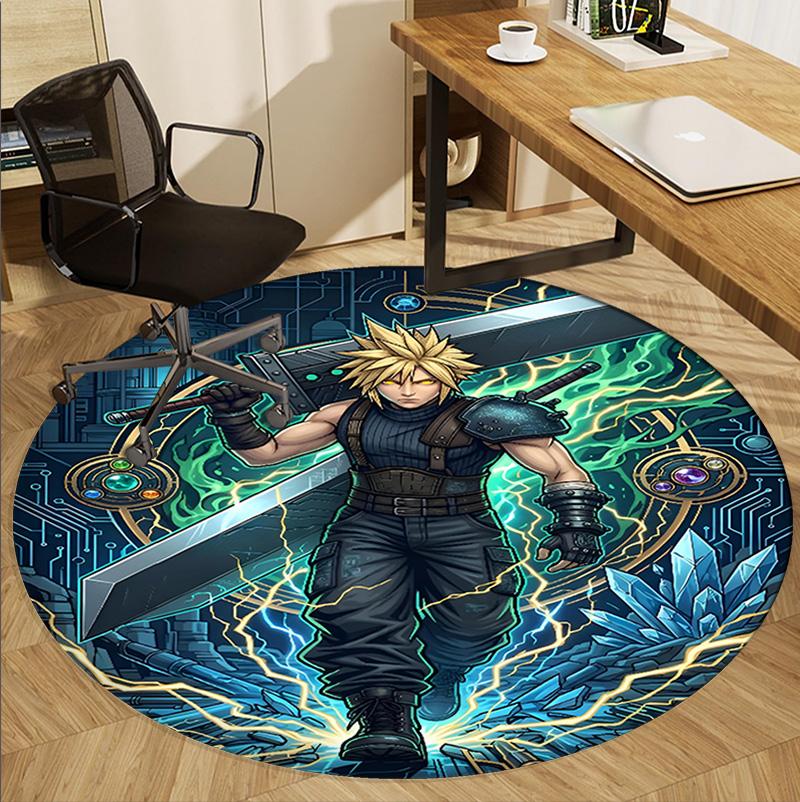 Final Fantasy Pattern Round Rug, Indoor/Outdoor Mat, for Picnic, Gameroom, Bedroom, Office, Living Room, Home Decor Carpet, Birthday Gift