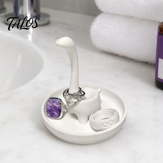 Talos 3D Printed Creative Finger-Shaped Jewelry Tray, Minimalist Ring & Necklace Holder with Partitioned Storage, Matte Black/White Desk Organizer for