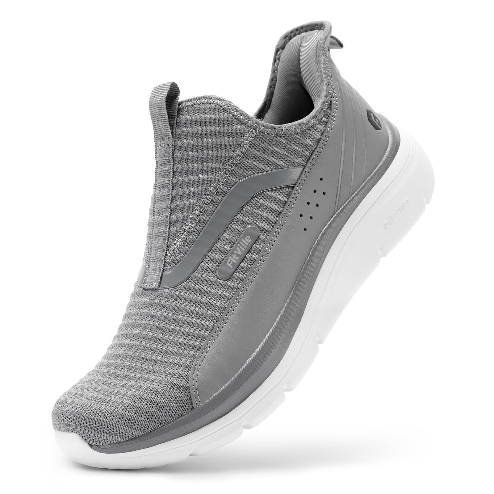 

FitVille Wide Thick Running Sports Walking Athletic Perfect for Everyday Wear and Standing Easy to Put On and Take Off Men s Slip-On Sneakers, 2E/4E
