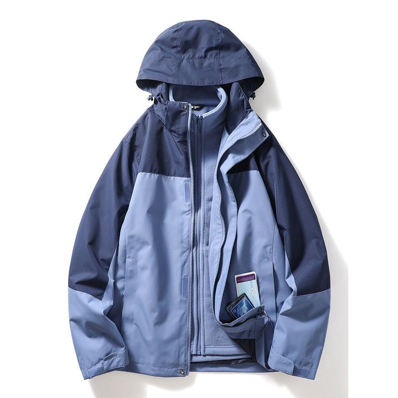 Color Matching Jacket Three-in-One Men's Detachable Outdoor Windproof Waterproof Cargo Outerwear Foreign Trade Men's Clothing Fleece-lined Jacket