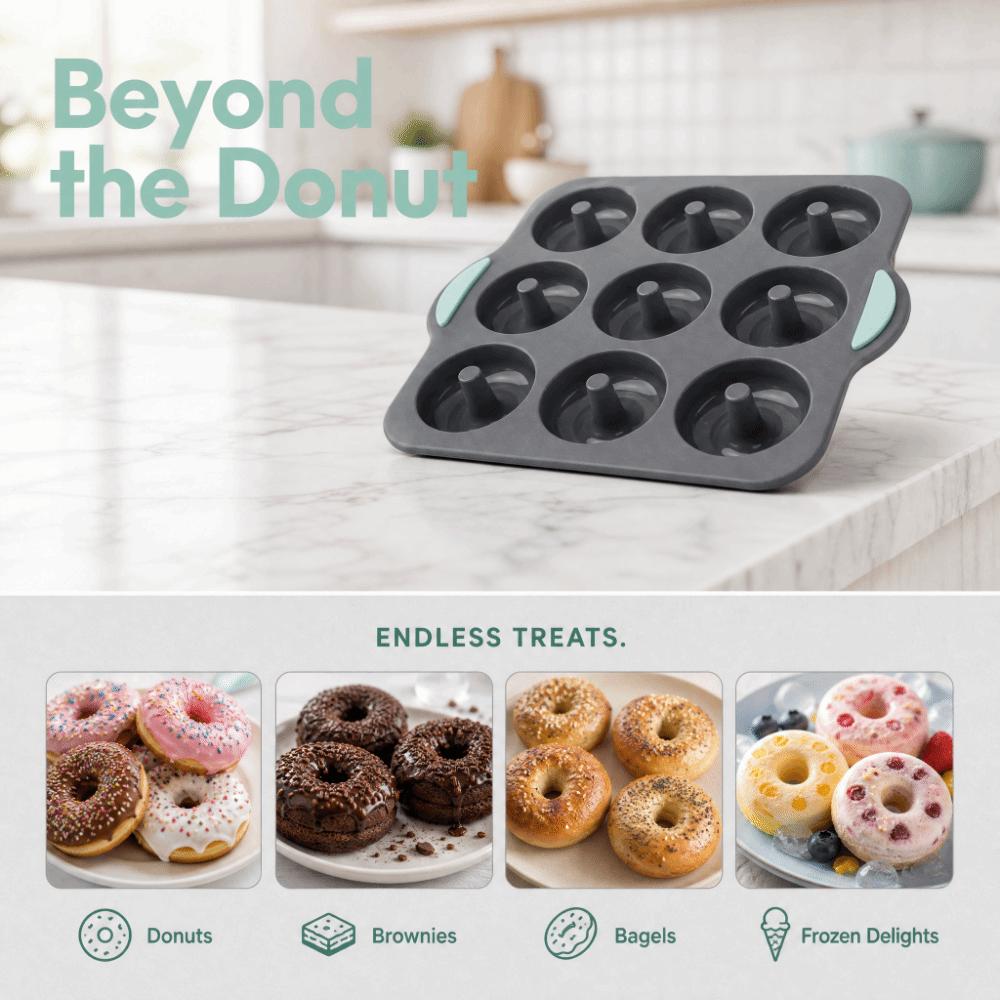 9-Cavity Design Silicone Donut Pan Food-Grade Silicone Ring Cake Mold Cake Pan Cake Making серый