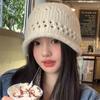 Hollow knitted headgear female niche retro literary temperament versatile big head circumference showing face small pullover hat