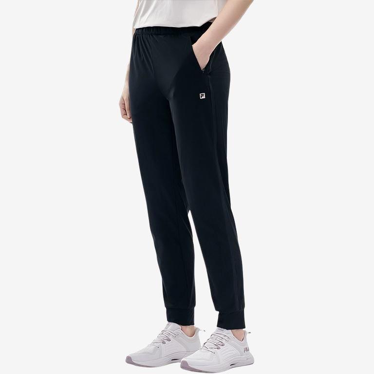 Fila Athletics Breathable Knitted Cuffed Casual Sports Pants Women Pants Deep-Black A11W211619FBK