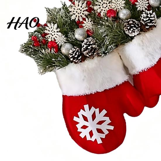 Hanging Door Ornament for Holiday Christmas Mitten/Stocking Wreath, Decorative Artificial Wreath with Berries Pine Cones, Branches, Decoration