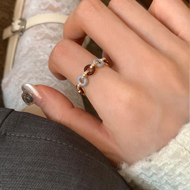 Drip Oil Contrasting Donut Open Ring Female Gentle Niche Sweet Delicate Personality Commuting Versatile Ring Ring