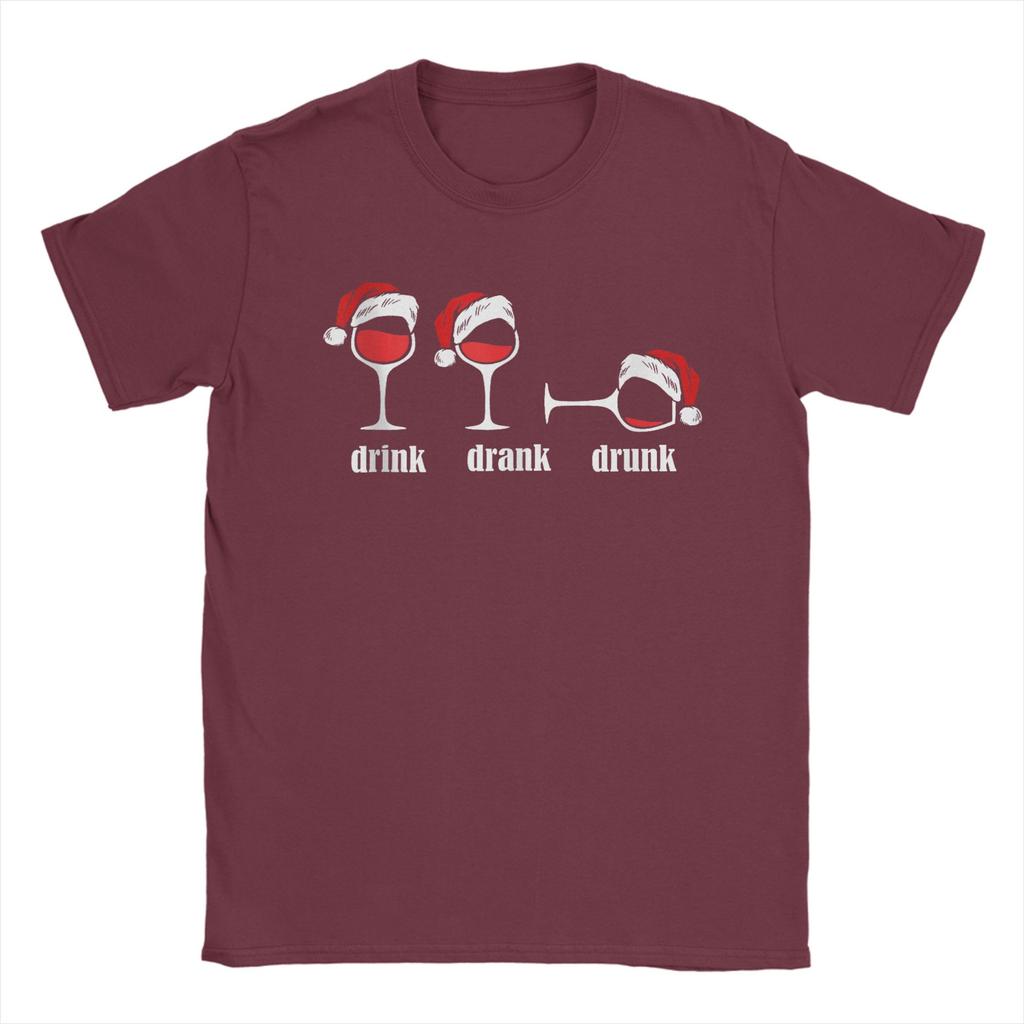 Drink Drank Drunk Weingläser Weinliebhaber Weihnachten Herren T-Shirts Neuheit T-Shirts Kurzarm O-Ausschnitt T-Shirts Baumwolle 4XL 5XL Tops