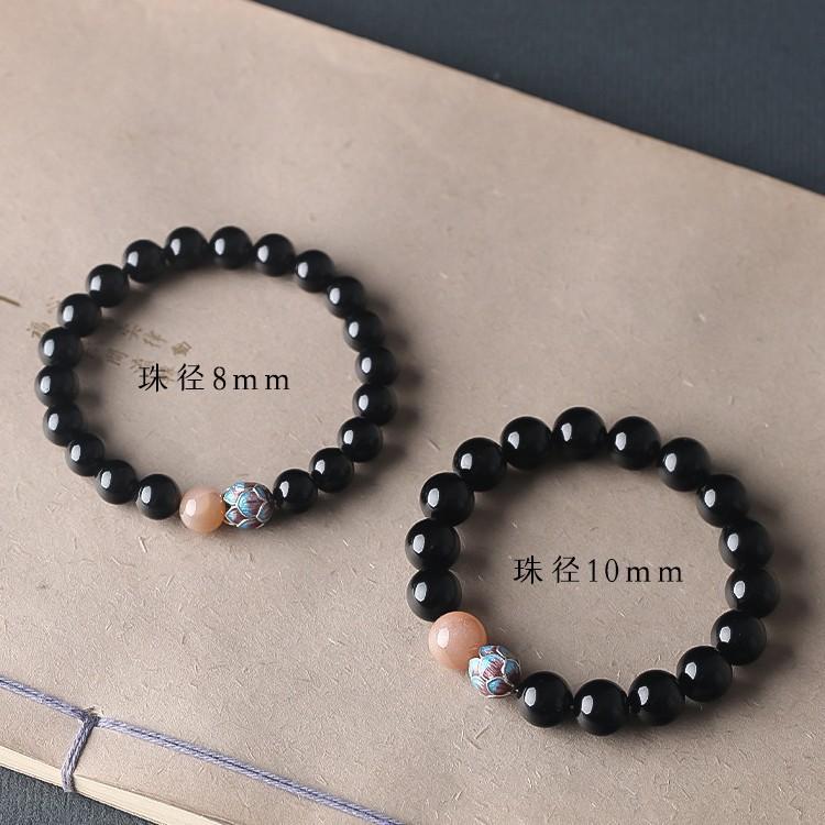 Obsidian Cloisonné Meditation Lotus Bracelet for Men and Women, Buddhist Bead Single-Loop Couple's Bracelet