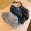 Washed old bow denim bucket hat women's summer big head circumference washbasin hat sunshade sunscreen hat