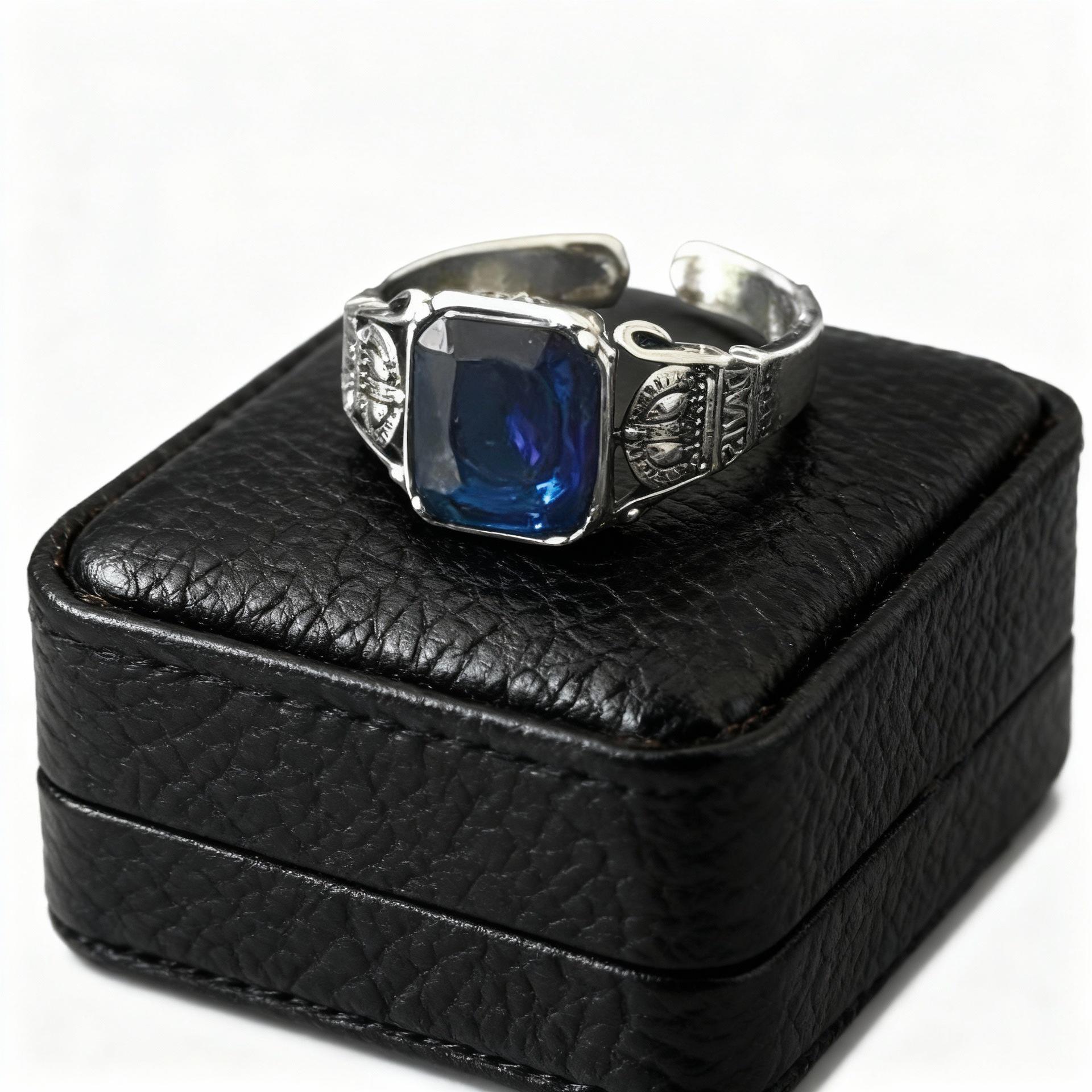 Retro Blue Zircon Crown Ring: Cool, Domineering, Openable Design Adjustable Open серебряный