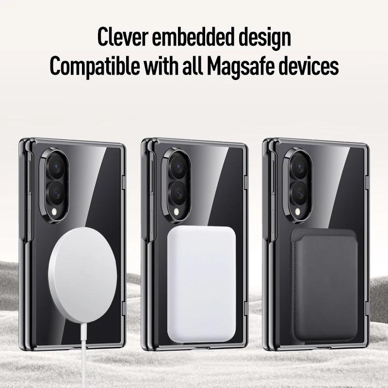 Glossy Electroplated Frame PC For Magsafe Case for Samsung Galaxy Z Fold 8 Ultra ZFold8 Hinge Armor Cover Glass Protector Film
