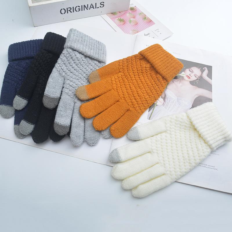 

Korean version of male touch screen gloves winter female ins cute warm and velvet winter student riding wool five fingers average size помаранчевий