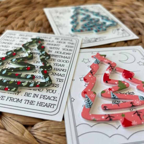 1/3Pcs Christmas Tree Bookmark with Card Tree Shape Acrylic Book Page Marker Clip Decoration Book Lovers Birthday Holiday Gift
