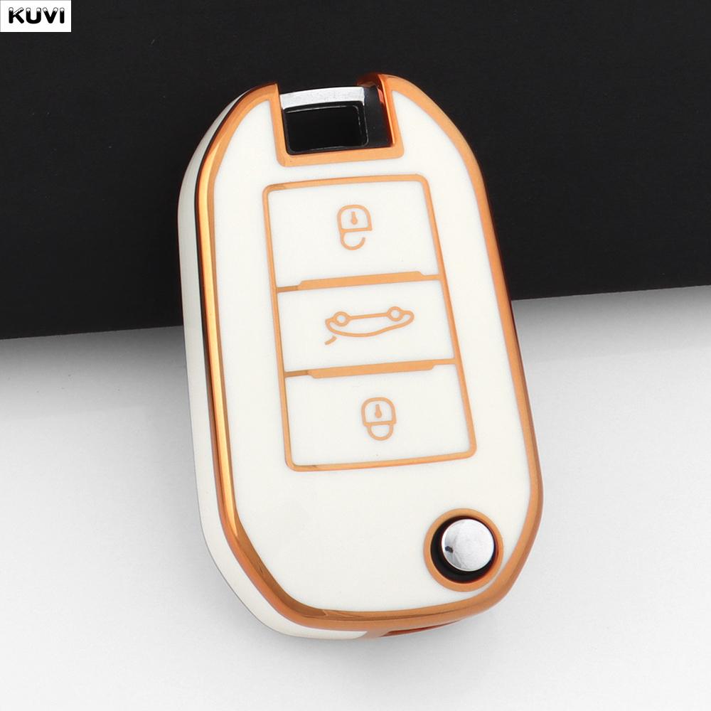 TPU Autoschlüsselhülle Klappschlüssel für Peugeot 208 308 T9 508 2008 für Citroen C4 für Opel Corsa Crossland X Autozubehör white