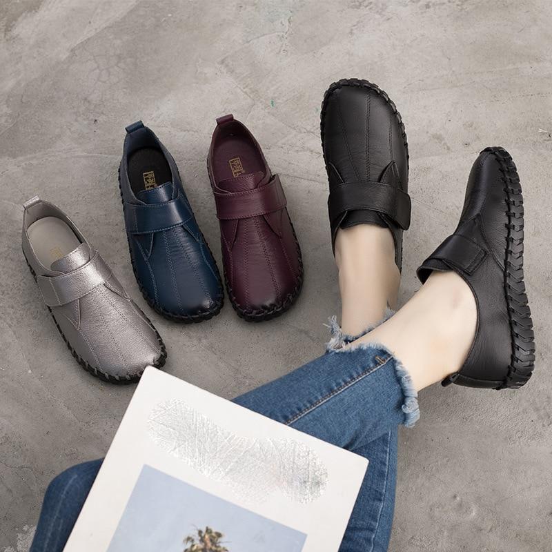 Women's Flat Shoes with Handmade Leather Women's Shoelace Hooks and Loops in Spring, Women's Soft Flat Loafers in Autumn