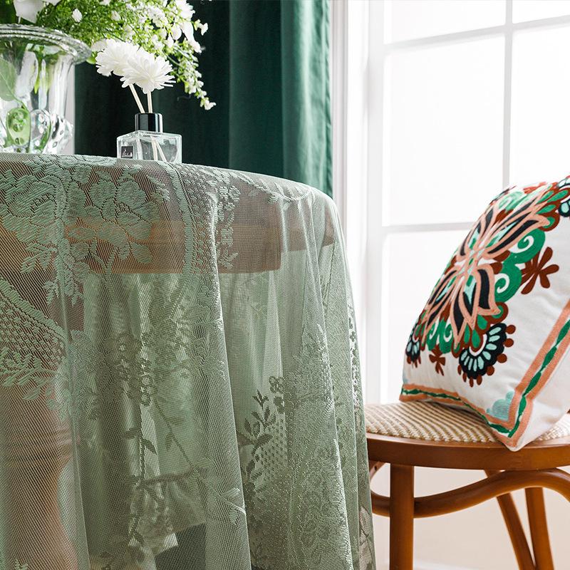 Lotus Leaf Edge Premium Green Hollow Lace Tablecloth Round Mirror Lotus Leaf Edge Small Fresh Lace Tablecloth