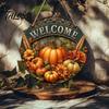 Harvest Festival Party Supplies Welcome Sign for Front Door, Rustic Wooden Hanging Pumpkin Art Entryway with Hemp Rope, Autumn Plaque Fall Porch