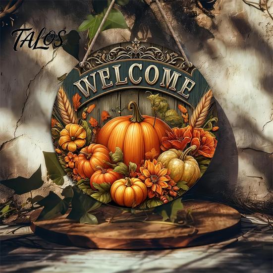Harvest Festival Party Supplies Welcome Sign for Front Door, Rustic Wooden Hanging Pumpkin Art Entryway with Hemp Rope, Autumn Plaque Fall Porch