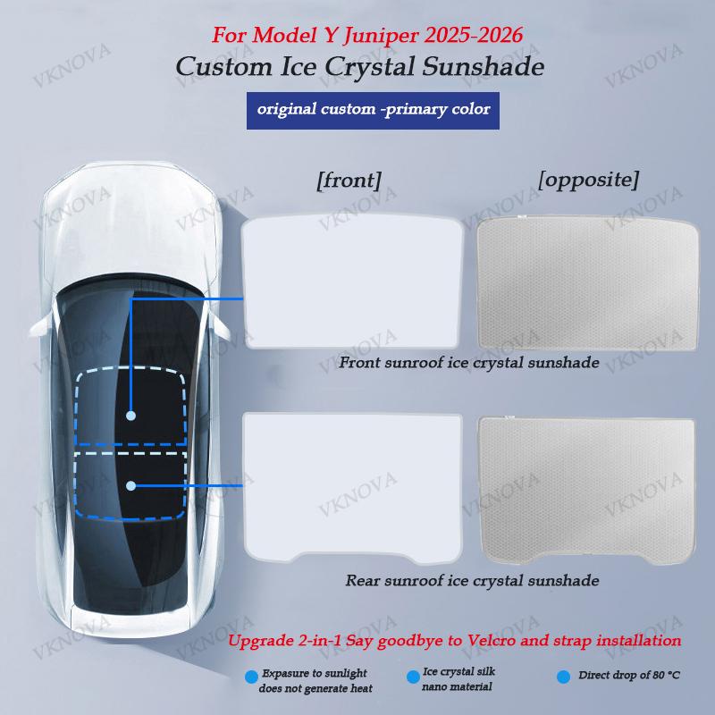 Sunshades For Tesla Model 3 Sunroof Highland 2025 Model Y 2020-26 Ice Cloth Buckle Sun Pare Glass Front Rear Skylight Accessory