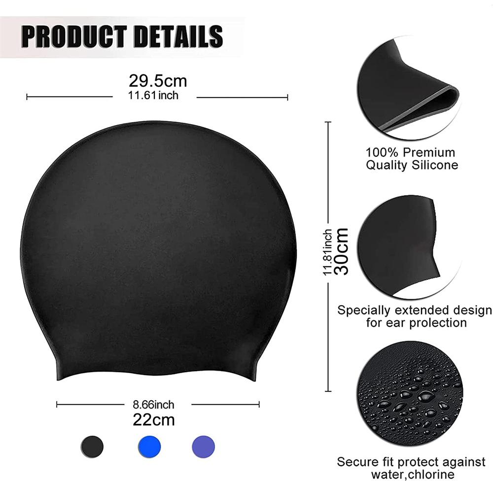 Silikon Extra Stor Badmössa för Långt Hår Fläta Vattentät Kvinnor Män Damer Dykhuva Hatt Lös Huvud Överstorlek