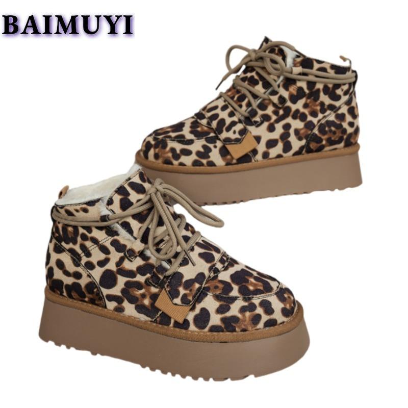 Fashion Leopard Women Platform Flats Snow Ankle Boots Suede Warm Shoes Winter 2025 New Short Plush Chelsea Boots Casual Sport Booties
