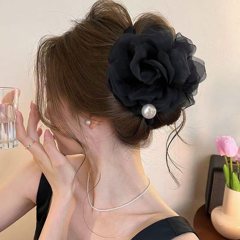 Advanced Gentle Flower Pearl Camellia Clip Women's Light Luxury Temperament Hair Back Of Head Accessory