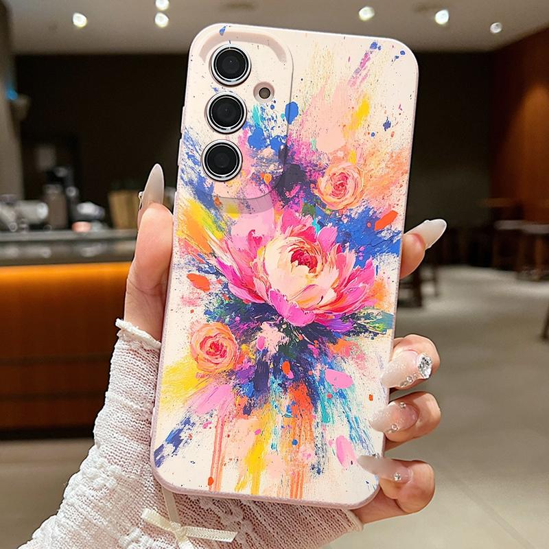 Custodia Pittura ad Olio Fiore per Samsung S26 S25 Ultra S24 FE S23 Plus S22 S21 A15 A16 A17 A35 A36 A37 A54 A55 A56 A57 5G Texture Pelle Cover Morbida
