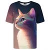Summer Round Neck 3D Animal Cat Graphic Print Top Fashionable Casual Short Sleeved Men's T-shirts