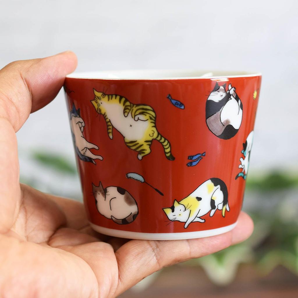 Waza No Kura Stylish Kutani Ware Soba Choko (Soba Cup) with Cat Design, High-Quality Ceramic, Made In Japan