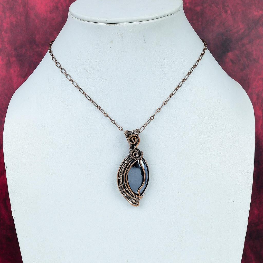 Shungite Gemstone Pendant Copper Wire Wrapped Jewelry Handmade Unique Pendant