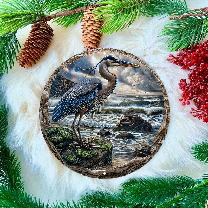 Blue Heron Wooden Plate, 8x8 Inch, Durable and Proof, Suitable for Door or Wall Decoration, Art Home Decor, Easy To Hang