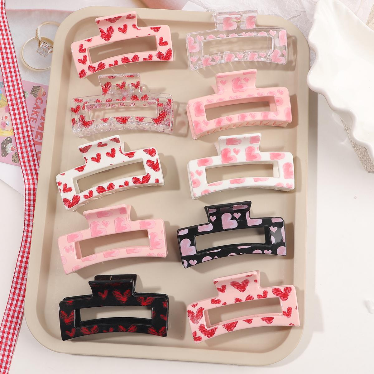 

10 Pcs Pink Heart Print Hair Claw Clips,Strong Hold Hair Accessories for Cosplay Women Valentine s Day Hair Pins Party Gifts