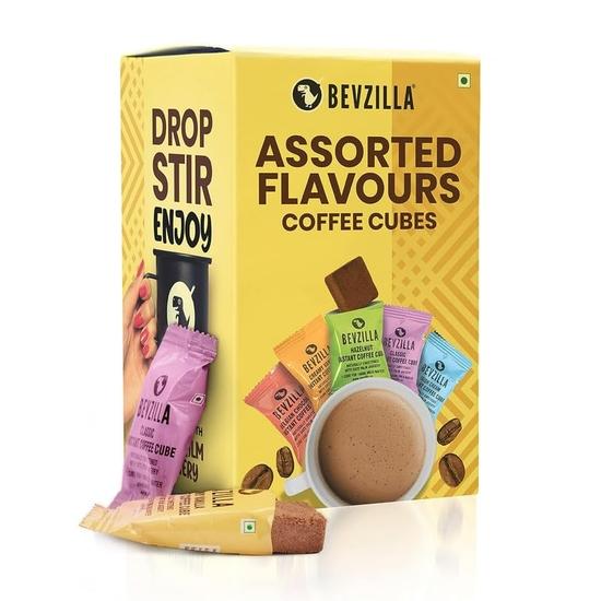 

Bevzilla 10 Assorted Instant Coffee Cubes Pack with Date Palm Jaggery, 4 Flavours, Arabica Coffee, Zero Refined Sugar | Enjoy Hot & Cold