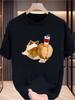 Men'S Casual Short Sleeve T-Shirt | Cute Corgi Cartoon Print, Crew Neck, Slight Stretch, Relaxed Fit, Regular Size, Unisex, Breath