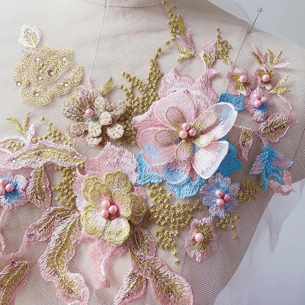 Mode Elegant Bunt Pailletten Stickerei Aufnäher 3D Blume DIY Spitze Stoffe Applikation Bestickte Blumen Aufnäher Hochzeit