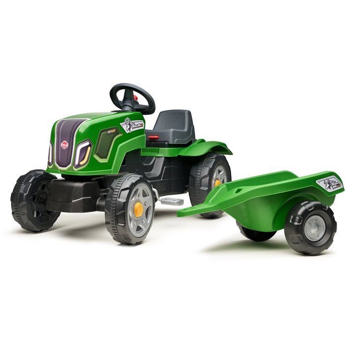Tracteur à pédales enfant - FALK - Terra Maxx Vert - Capot ouvrant - Remorque amovible - Assise réglable