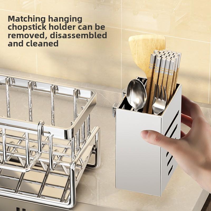 Stainless Steel Kitchen Sink Organizer | Faucet Caddy with Self-Draining Sponge Holder, Towel Rack & Compact Storage Solution