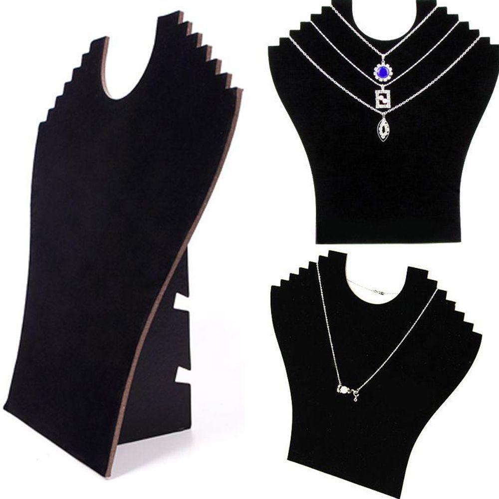 

Top Hot Necklace Bust Easel Black Display Holder Jewelry Pendant Chain Velvet Stand Neck