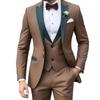 Customized Brown Men Suits Single Breasted Peak Lapel Slim Fit 3 Piece Jacket Pants Vest Full Sets High Quality Clothing