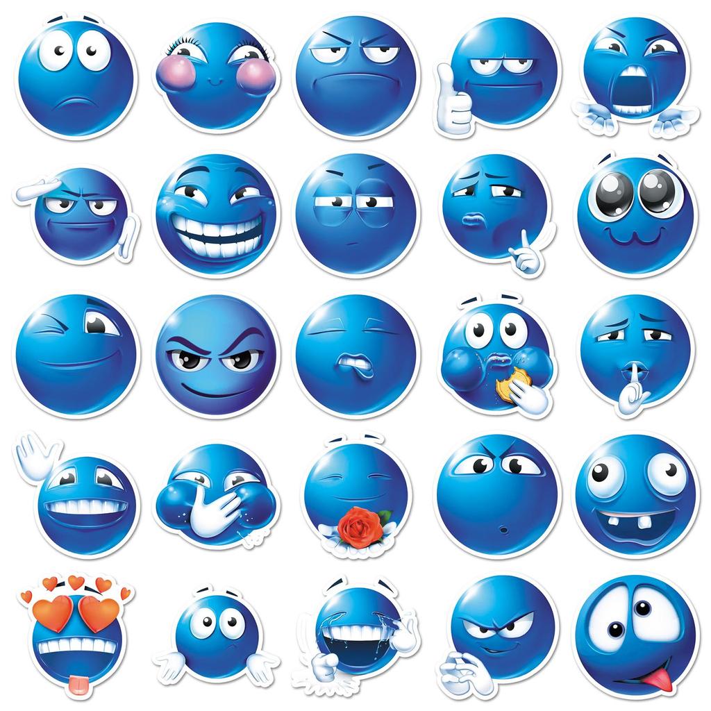 50 Small Blue Bean Emoji Sticker Sheets for Notebooks, Cars, Motorcycles, Water Cups, and Planners