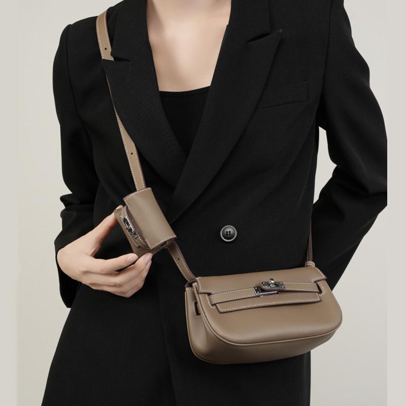 Lussuosa Borsa a Spalla Piccola in Vera Pelle da Donna Primo Strato di Pelle Bovina Borse a Tracolla con Portamonete Stile Firmato Borsa a Sella Senza Logo