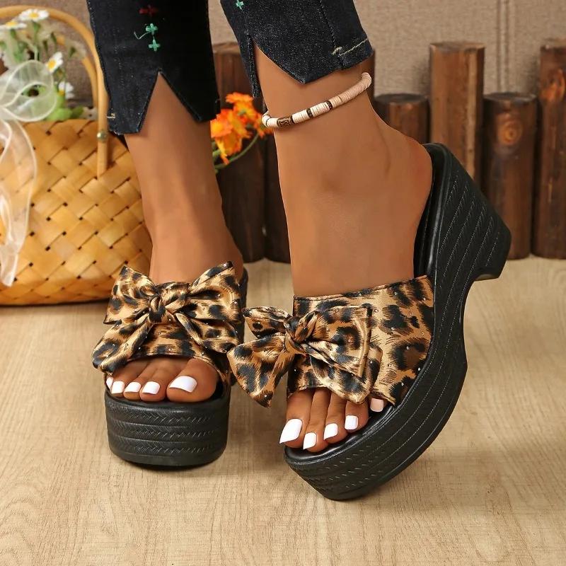 

Shoes Female 2025 New Plus Size Women s Slippers Leopard Print Casual Outdoor Summer Butterfly-knot Platform Slippers 42