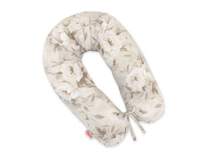 Longer Pregnancy Pillow for Pregnant Women To Sleep + Removable Cover - Peonies Beige